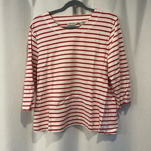 Orvis Women's Striped Long Sleeve Top - Red and White, size large